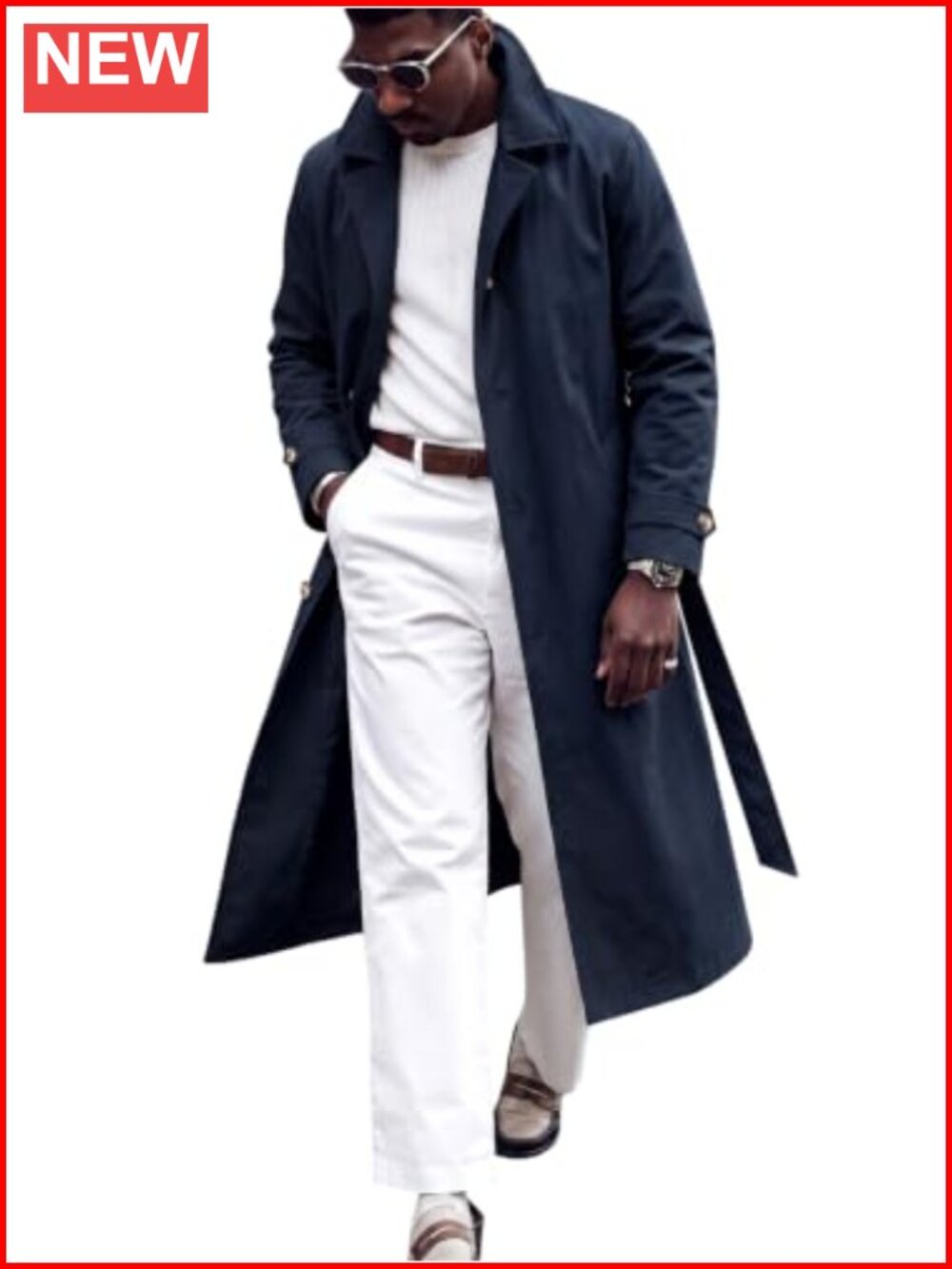 Men's Trench Coat Single Breasted Notch Lapel Belted Long Overcoat